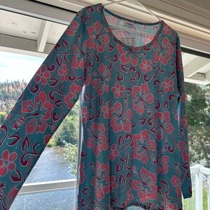 LuLaRoe Floral Long Sleeve Top - Pink and Teal